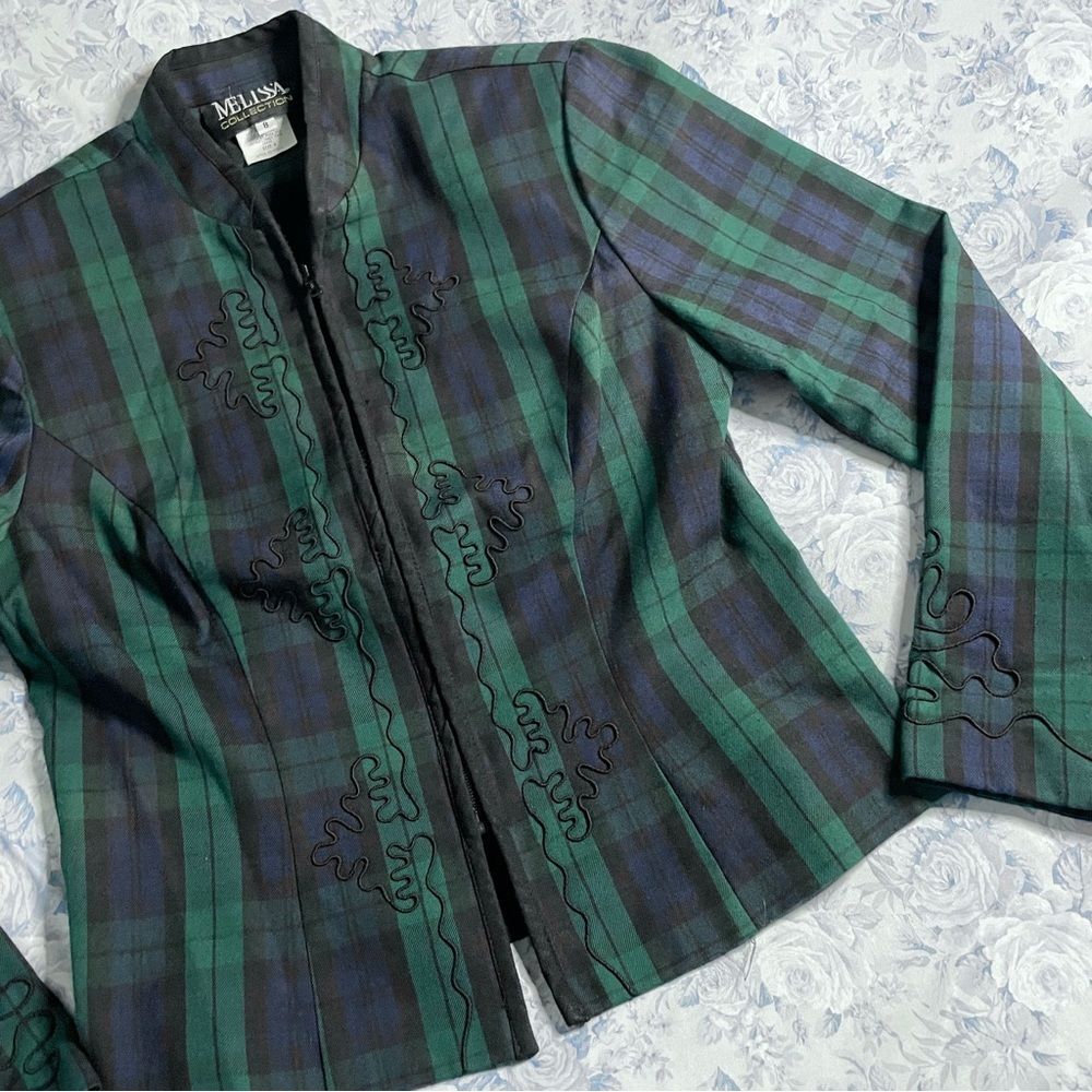 Vintage Blazer Made in USA Clueless Academia Plaid Jacket Cord Swirl Detail Meli